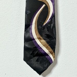 Vintage Empire High Fashion Black Purple Peacock Abstract Tie 57” Office Work
